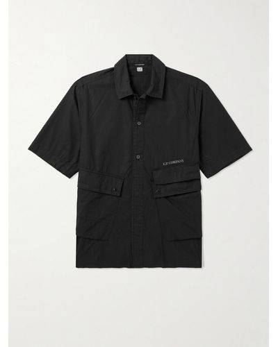C.P. Company Camicia in popeline di cotone con logo ricamato - Nero