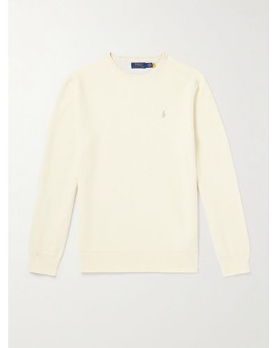 Polo Ralph Lauren Logo-embroidered Honeycomb-knit Cotton Jumper - Natural