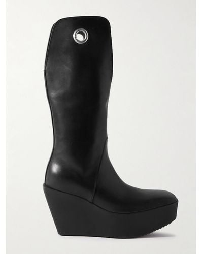 Rick Owens Kowboy Eyelet-embellished Leather Platform Boots - Black