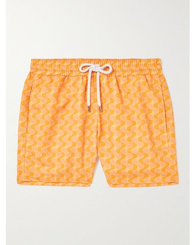 Frescobol Carioca Straight-leg Short-length Printed Recycled Swim Shorts - Orange