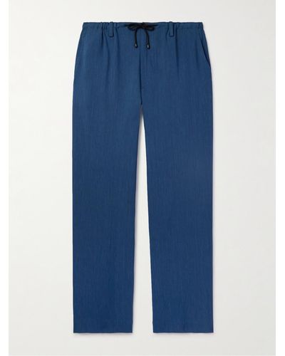 Dries Van Noten Straight-leg Linen-blend Trousers - Blue