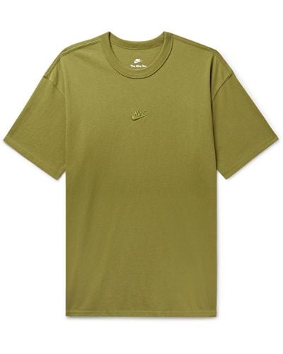Nike Sportswear Premium Essentials Logo-embroidered Cotton-jersey T-shirt - Green