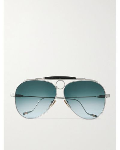 Jacques Marie Mage Diamond Cross Ranch Aviator-style Silver-tone Sunglasses - Blue
