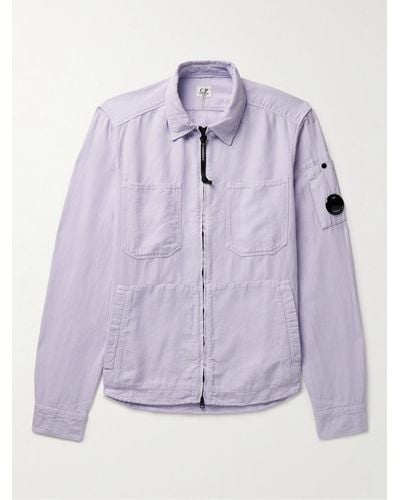 C.P. Company Logo-appliquéd Cotton And Linen-blend Twill Jacket - Purple