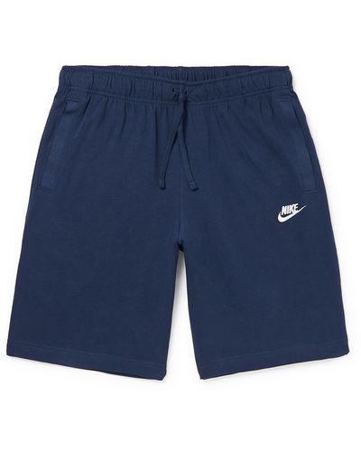 Nike Straight-leg Logo-embroidered Cotton-jersey Drawstring Shorts - Blue