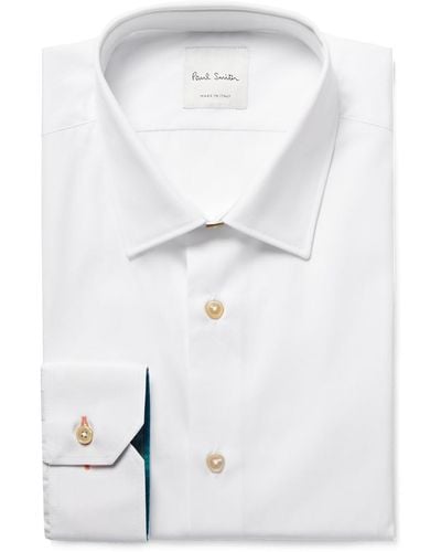 Paul Smith White Slim-fit Contrast-cuff Cotton-poplin Shirt