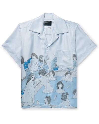 Enfants Riches Deprimes Bath House Camp-collar Printed Silk-twill Shirt - Blue