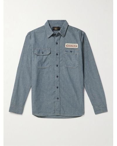RRL Embroidered Cotton And Hemp-blend Chambray Shirt - Blue