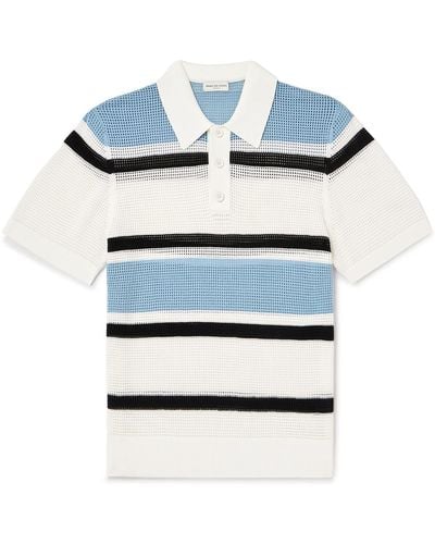 Dries Van Noten Striped Knitted Polo Shirt - Blue