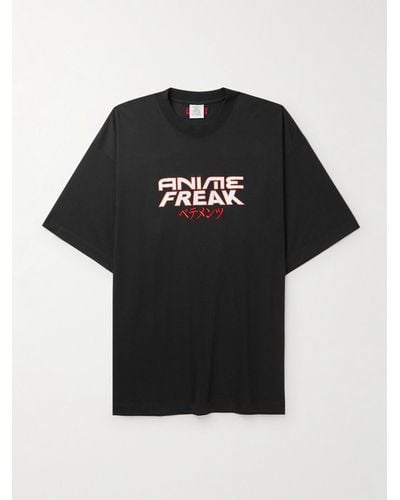 Vetements T-shirt oversize in jersey di cotone ricamato con stampa Anime Freak - Nero