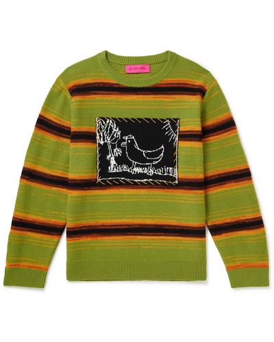 The Elder Statesman Inner City Arts Striped Merino Wool And Cashmere-blend Sweater - Green