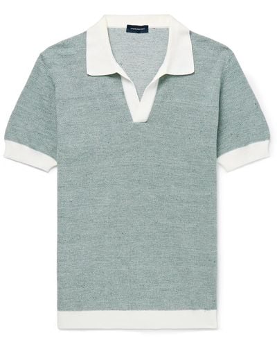 Thom Sweeney Birdseye Cotton And Linen-blend Polo Shirt - Blue