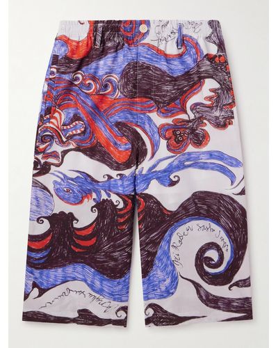 Lemaire Angkasapura Wide-leg Printed Cotton-poplin Bermuda Shorts - Blue