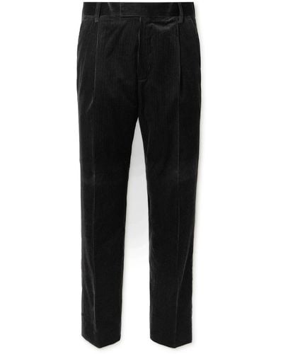 MR P. Tapered Pleated Cotton And Cashmere-blend Corduroy Pants - Black
