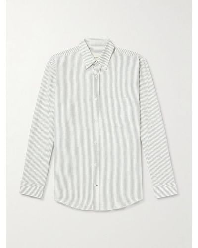James Purdey & Sons Button-down Collar Striped Cotton And Linen-blend Shirt - White
