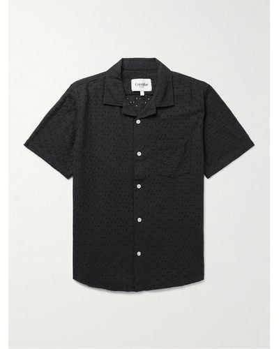 Corridor NYC Camp-collar Broderie Anglaise Cotton Shirt - Black
