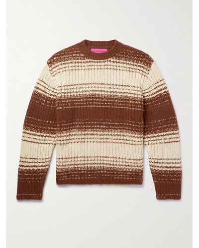 The Elder Statesman Striped Ribbed Cotton And Cashmere-blend Jumper - Brown