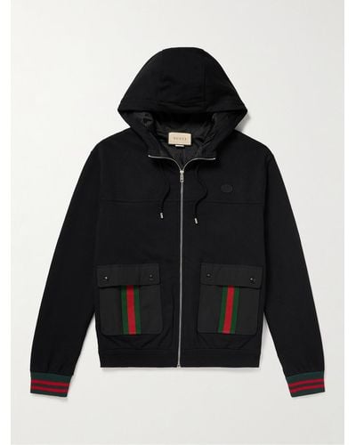 Gucci Cotton Jersey Hooded Jacket With Web - Black
