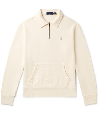 Polo Ralph Lauren Logo-embroidered Cotton-jersey Half-zip Sweatshirt - White