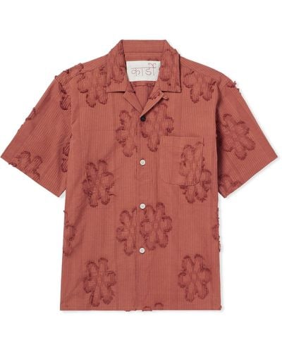 Kardo Convertible-collar Embroidered Striped Cotton Shirt