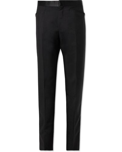 Tom Ford Slim-fit Straight-leg Satin-trimmed Mohair And Wool-blend Tuxedo Pants - Black