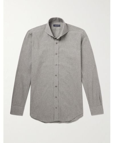Thom Sweeney Cutaway-collar Cotton-flannel Shirt - Grey