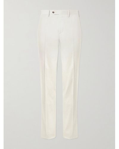 Lardini Slim-fit Straight-leg Pleated Cotton-blend Poplin Suit Trousers - White