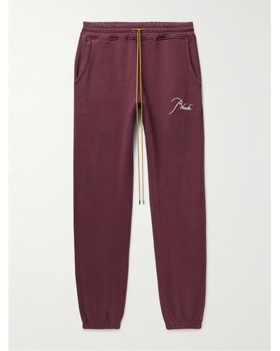 Rhude Tapered Logo-embroidered Cotton-jersey Sweatpants - Purple