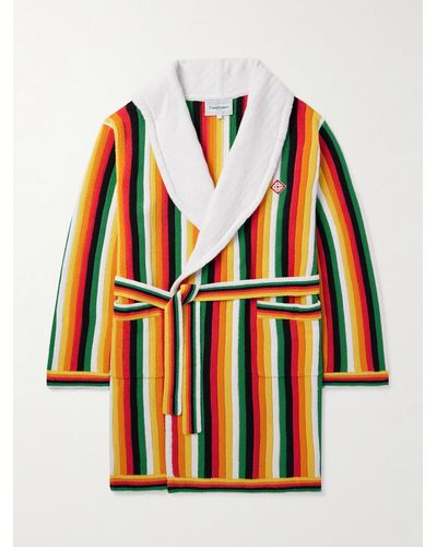 Casablancabrand Logo-appliqued Striped Cotton-blend Terry Robe - Orange