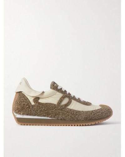Loewe Flow Runner Monogram Leather And Shell Trainers - Natural
