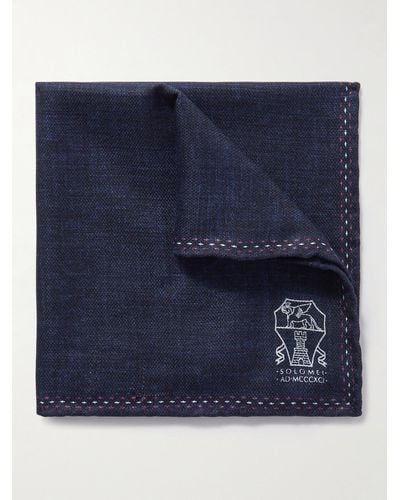Brunello Cucinelli Logo-print Silk Pocket Square - Blue