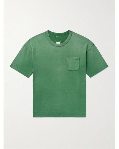 Visvim Jumbo T-Shirt aus Baumwoll-Jersey in Stückfärbung und Distressed-Optik - Grün