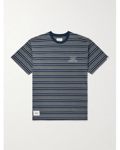 WTAPS Logo-embroidered Striped Cotton-jersey T-shirt - Blue