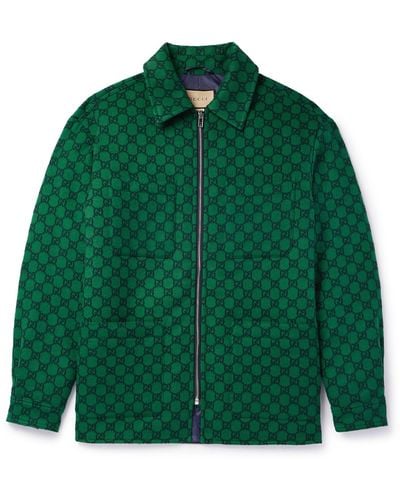 Gucci Monogrammed Padded Wool-felt Bomber Jacket - Green
