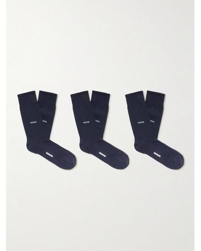 Missoni Confezione da tre paia di calze in misto cotone con logo jacquard - Blu
