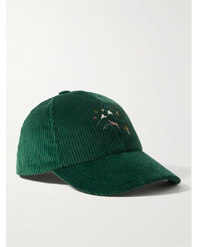 De Bonne Facture Embroidered Cotton-corduroy Baseball Cap - Green