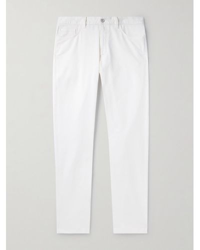 Zegna Leather-trimmed Straight-leg Jeans - White