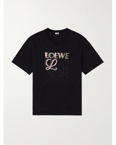 Loewe T-shirt in jersey di cotone con logo ricamato - Nero
