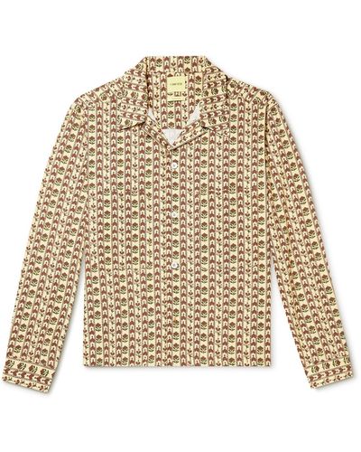 De Bonne Facture Camp-collar Printed Cotton-voile Overshirt - Natural