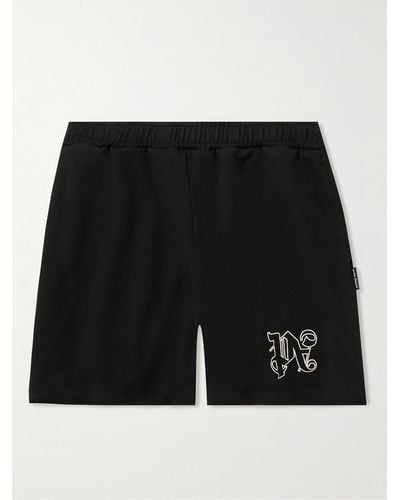 Palm Angels Shorts a gamba larga in jersey di cotone con logo ricamato - Nero