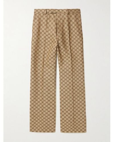 Gucci Aria Flared Monogrammed Linen-blend Suit Trousers - Natural