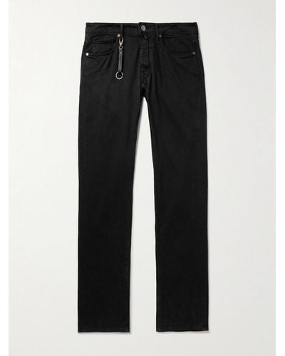 Incotex Gerade geschnittene Jeans mit Lederbesatz - Schwarz