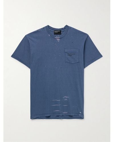 Enfants Riches Deprimes Distressed Bleached Logo-print Cotton-jersey T-shirt - Blue
