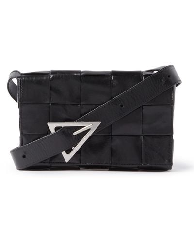 Bottega Veneta Cassette Mini Intrecciato Leather Messenger Bag - Black