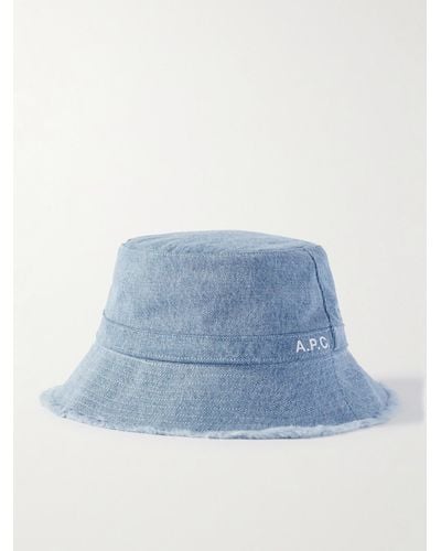 A.P.C. Logo-print Frayed Denim Bucket Hat - Blue