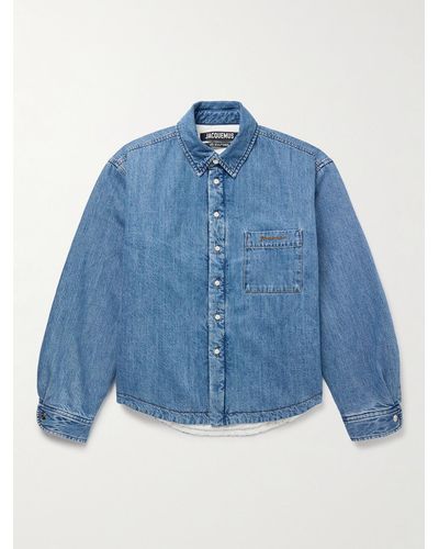 Jacquemus Boulanger Logo-embroidered Padded Recycled-denim Overshirt - Blue