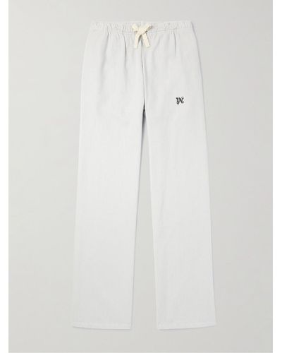 Palm Angels Pantaloni a gamba larga in twill di misto cotone e lyocell con logo ricamato e coulisse - Bianco