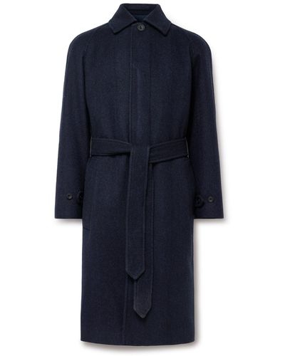 Richard James Belted Herringbone Alpaca-blend Tweed Coat - Blue