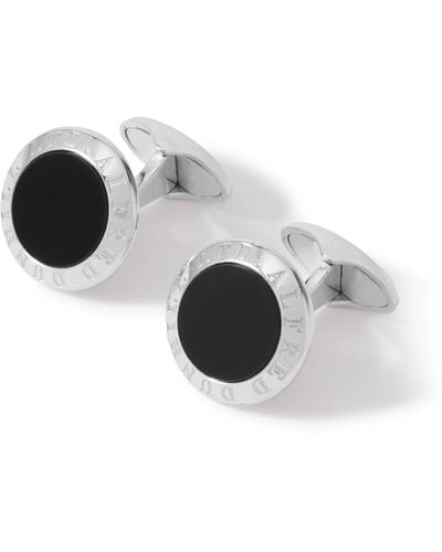 Dunhill Logo-engraved Silver-tone Onyx Cufflinks - Black