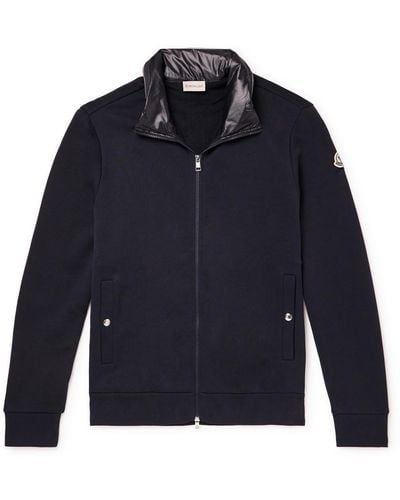 Moncler Hooded Logo-appliquéd Cotton-jersey Zip-up Sweatshirt - Blue